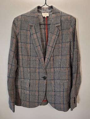 Pablo  100% Linen Blazer Jacket Glen Check Orange - Women’s Blazer - Size 38